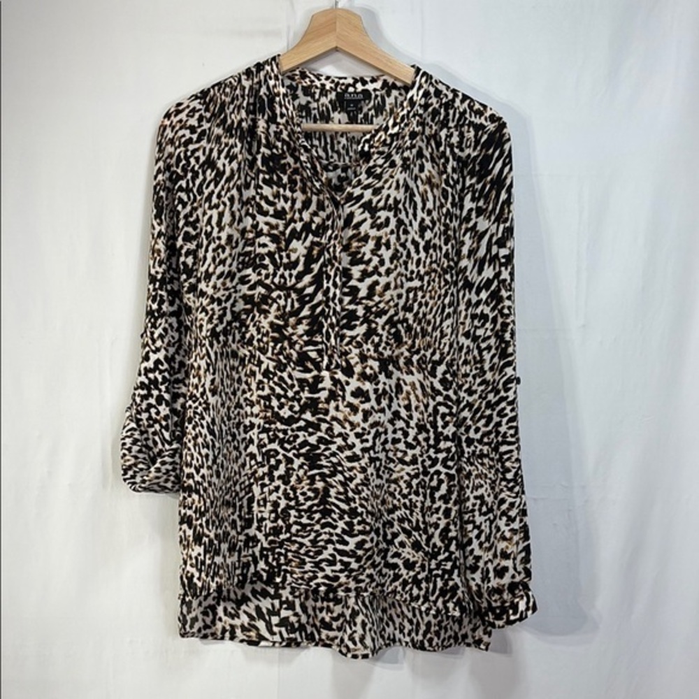 🦭a.n.a Brown and Black Animal Print Tunic with 3/4 Sleeves: